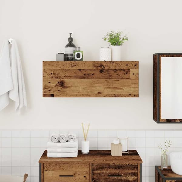 vidaXL Veggskap til baderom gammelt tre 80x25x30 cm konstruert tre