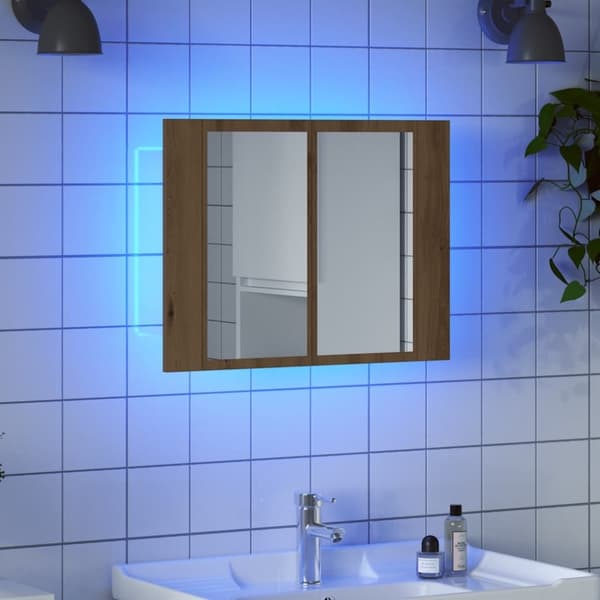 vidaXL Speilskap med LED artisan eik 60x12x45 cm konstruert tre