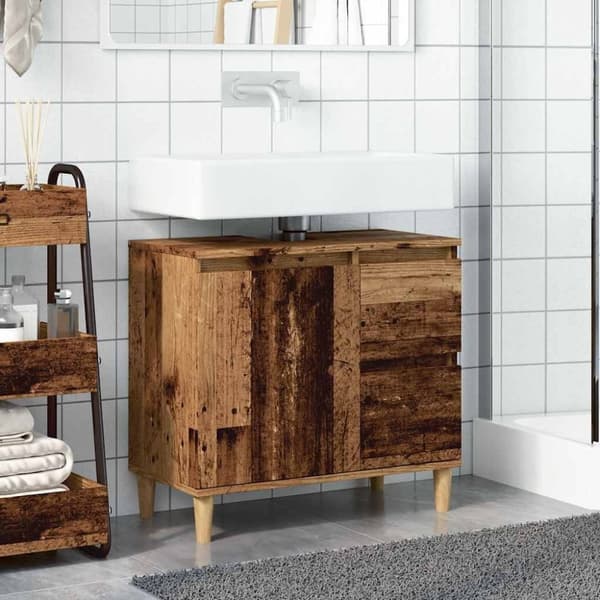 vidaXL underskab til vask 65x33x60 cm konstrueret træ gammelt trælook