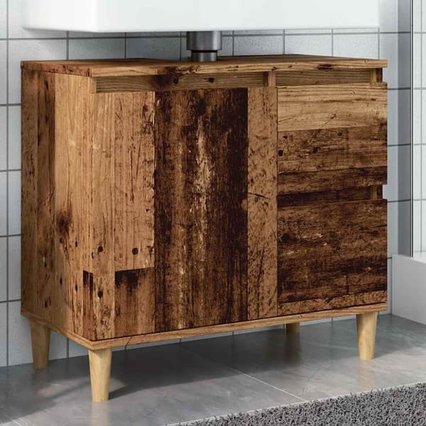 vidaXL underskab til vask 65x33x60 cm konstrueret træ gammelt trælook