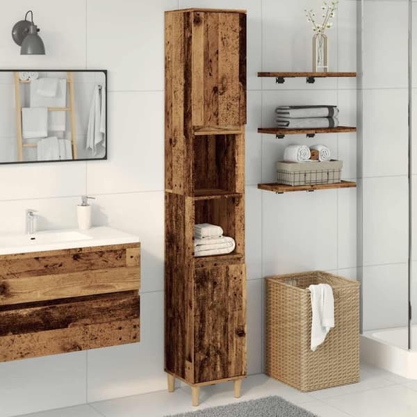 vidaXL badeværelsesskab 30x30x190 cm konstrueret træ gammelt trælook