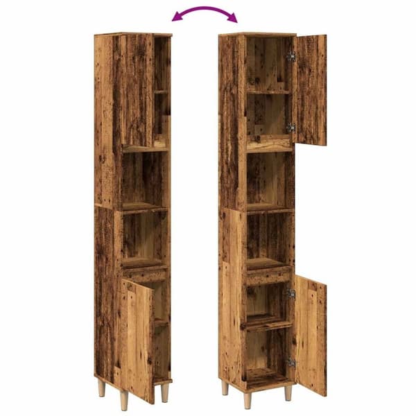 vidaXL badeværelsesskab 30x30x190 cm konstrueret træ gammelt trælook