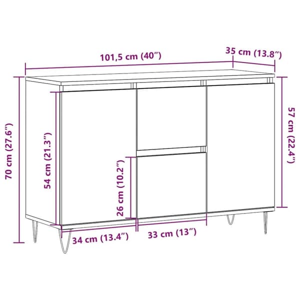 vidaXL Skjenk gammelt tre 104x35x70 cm konstruert tre