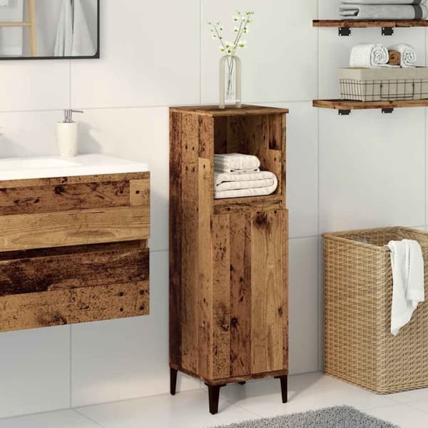 vidaXL badeværelsesskab 30x30x100 cm konstrueret træ gammelt trælook