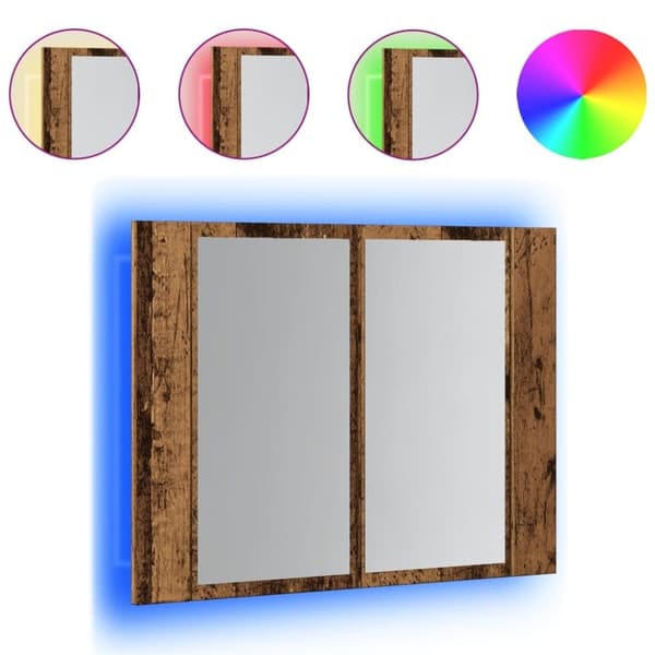 vidaXL spejlskab m. LED-lys 60x12x45 cm konstrueret træ antikt træ