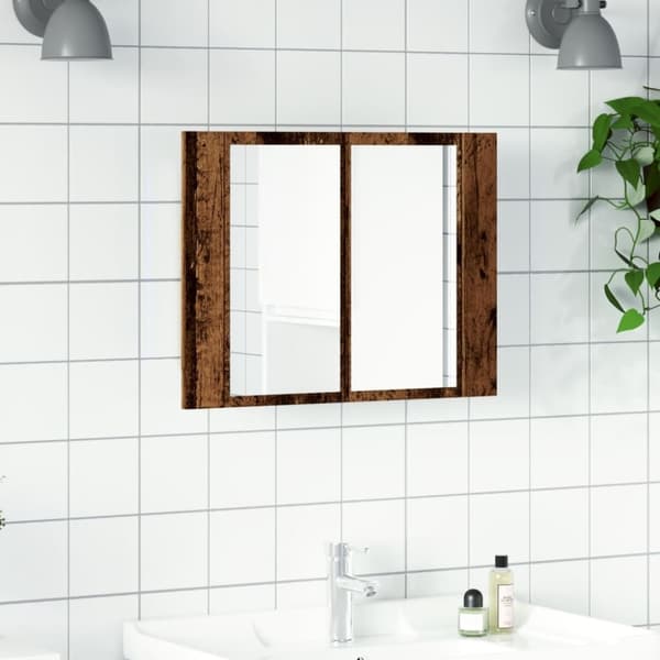 vidaXL spejlskab m. LED-lys 60x12x45 cm konstrueret træ antikt træ