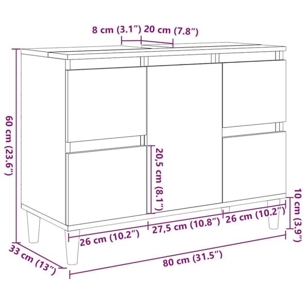 vidaXL Pesuallaskaappi betoninharmaa 80x33x60 cm tekninen puu