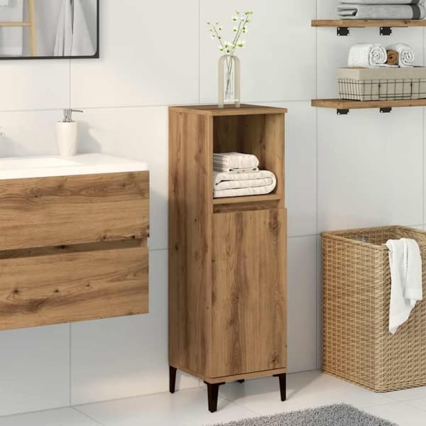 vidaXL badeværelsesskab 30x30x100 cm konstrueret træ kunsteg