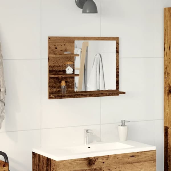 vidaXL badeværelsesskab med spejl 60x10,5x45 cm antikt træ