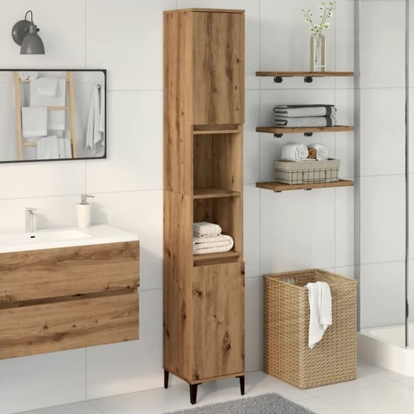 vidaXL badeværelsesskab 30x30x190 cm konstrueret træ kunsteg