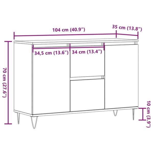 vidaXL Skjenk gammelt tre 104x35x70 cm konstruert tre