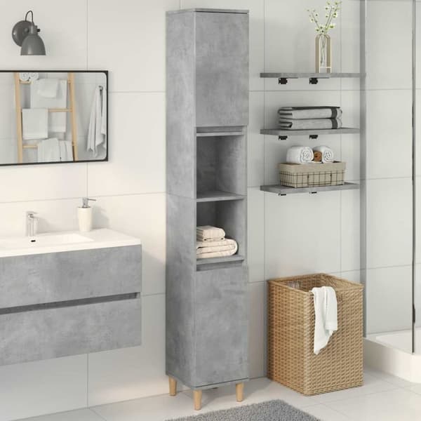 vidaXL Kylpyhuoneen kaappi betoninharmaa 30x30x190 cm tekninen puu