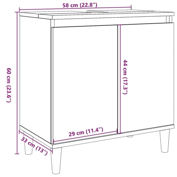 vidaXL underskab til håndvask 58x33x60 cm konstrueret træ betongrå