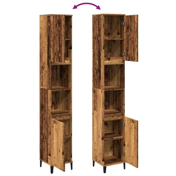 vidaXL badeværelsesskab 30x30x190 cm konstrueret træ gammelt trælook