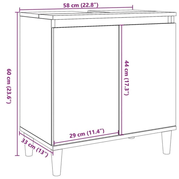 vidaXL Tvättställsskåp artisan ek 58x33x60 cm konstruerat trä