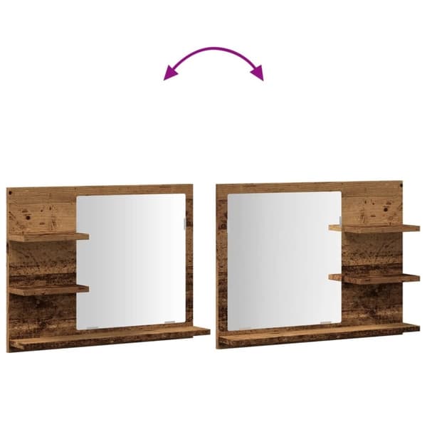 vidaXL Baderomshylle med speil gammelt tre 60x10,5x45 cm