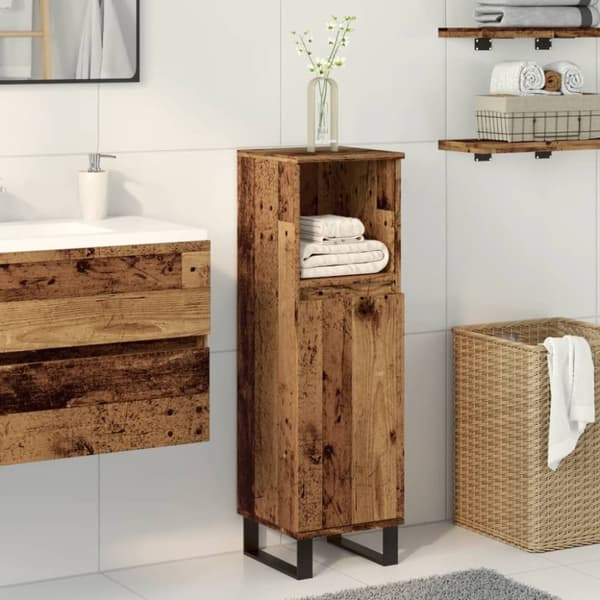 vidaXL badeværelsesskab 30x30x100 cm konstrueret træ gammelt trælook