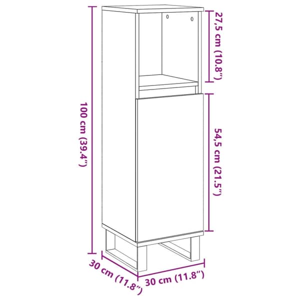vidaXL badeværelsesskab 30x30x100 cm konstrueret træ gammelt trælook