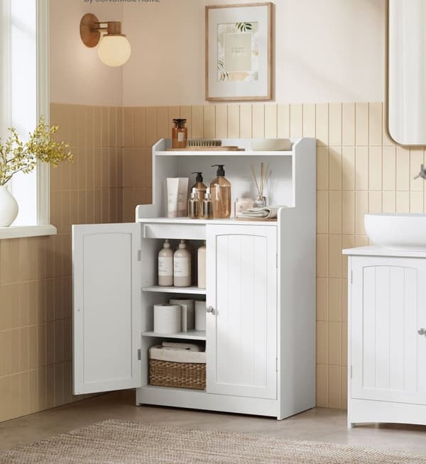 Rootz Badeværelsesskab Cloud White - Opbevaringsenhed - MDF-konstruktion - 2 låger og hylder - Stort og robust - 30cm x 60cm x 100cm