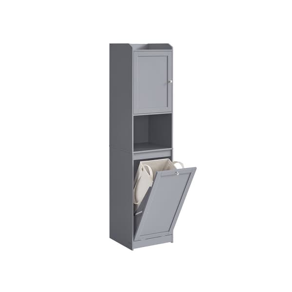 Rootz-kylpyhuonekaappi pyykkikorilla - Dove Grey - MDF polyesterikangas - Kahvat - 40cm x 40cm x 170cm - 24kg - 20kg Kapasiteetti