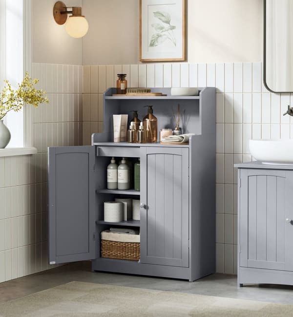 Rootz Dove Grey Badeværelsesskab - Opbevaringsenhed - Skab - MDF Materiale - 30 cm x 60 cm x 100 cm - Letvægts - Nem montering