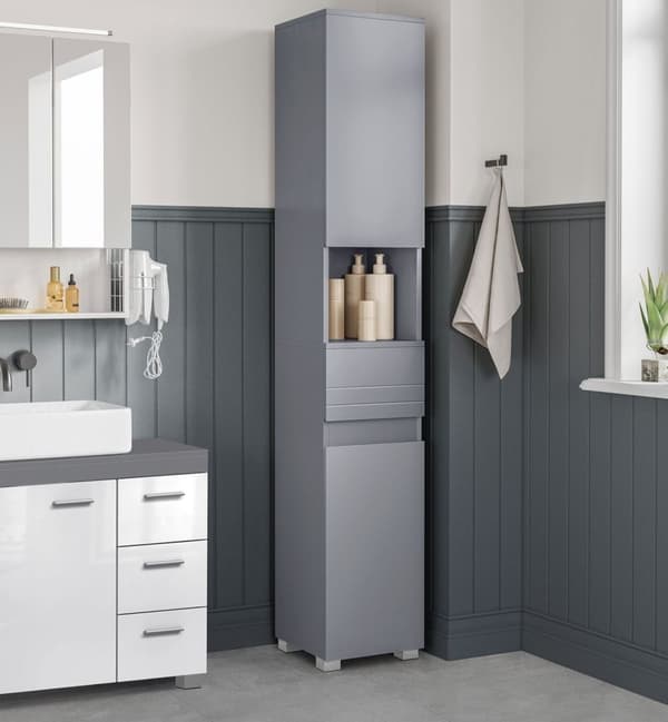 Rootz Mystical Grey Badeværelsesskab - MDF Opbevaring - Højt skab - 30 x 30 x 170 cm - Organisationsløsning
