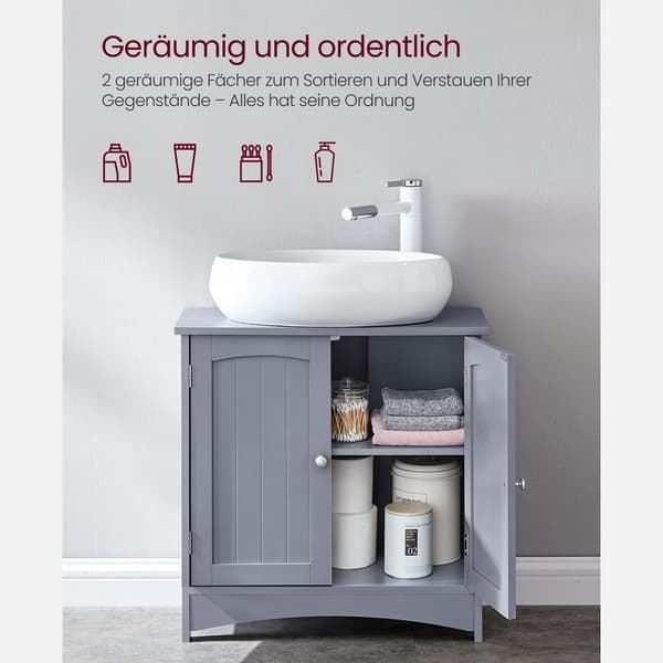 Rootz underskab til vask - Vaskeskab til badeværelset - Opbevaring med 2 døre - Mystisk grå - MDF-materiale - 30 cm x 60 cm x 60 cm - Kan monteres på