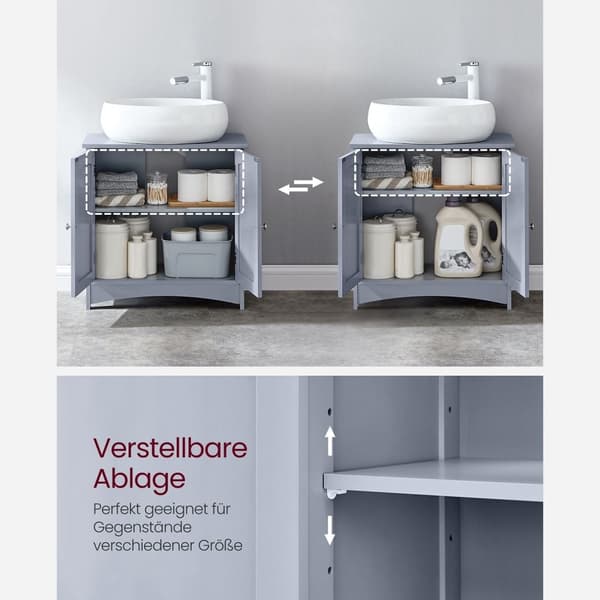 Rootz underskab til vask - Vaskeskab til badeværelset - Opbevaring med 2 døre - Mystisk grå - MDF-materiale - 30 cm x 60 cm x 60 cm - Kan monteres på