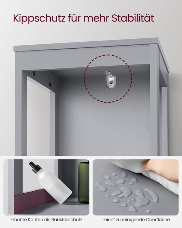 Rootz Højt badeværelsesskab - smalt stående - Duegrå - MDF-materiale - 30 cm x 30 cm x 141,5 cm - Vægt 13,1 kg