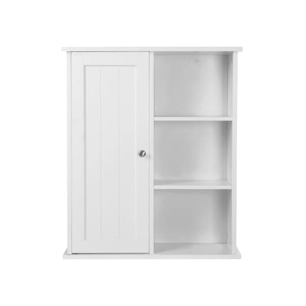 Badrumskåp - väggskåp - Köksskåp - med dörr och plank - 60 x 71 x 18 cm - vitt