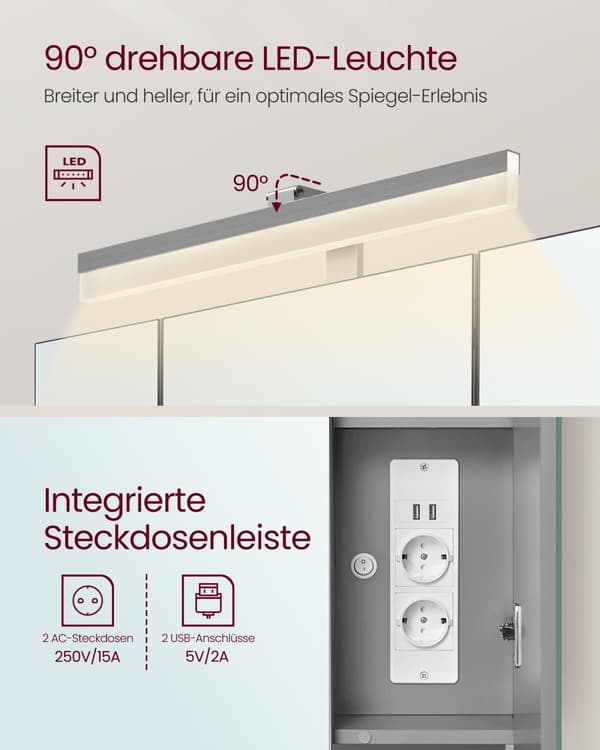 Badeværelsesmøbler - med stikkontakter og 3 døre - Wolkwit og Pigeon Gray