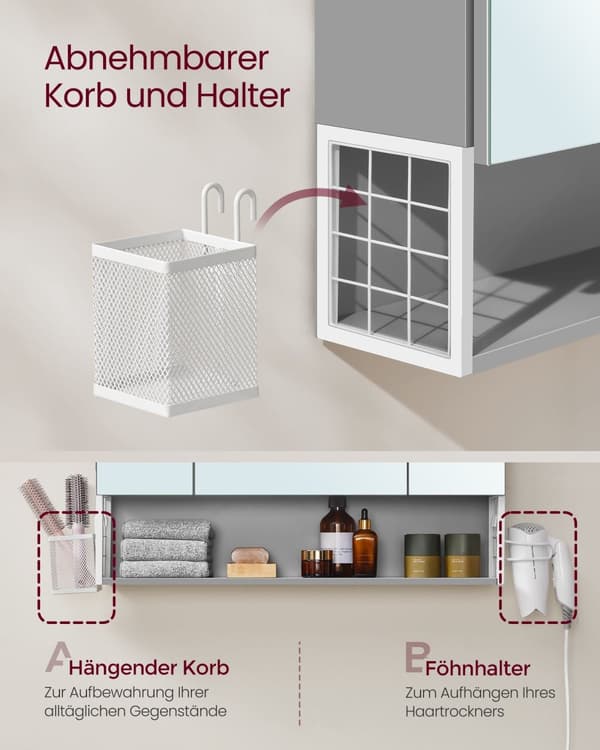 Badeværelsesmøbler - med stikkontakter og 3 døre - Wolkwit og Pigeon Gray
