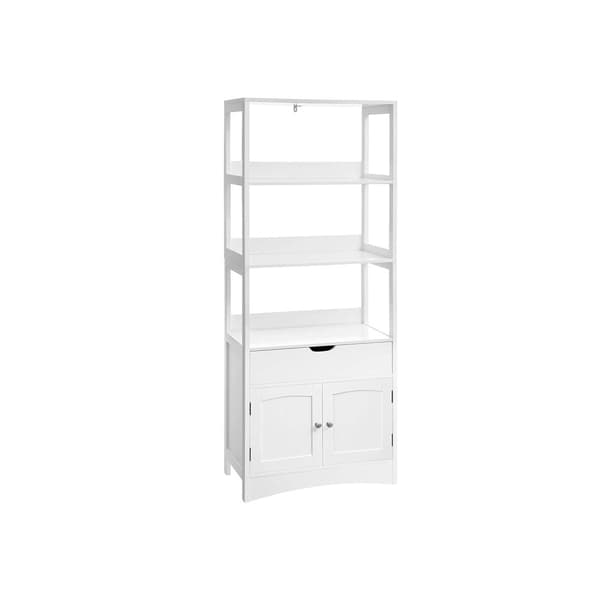 Badrumsskåp - fristående högt skåp - 60 x 32,5 x 154 cm - 3 öppna fack - 1 låda - 2 dörrar - vita