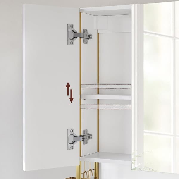 Spegelskåp - Badrumsskåp - med belysning - dubbel dörr - Modern - vit / guld