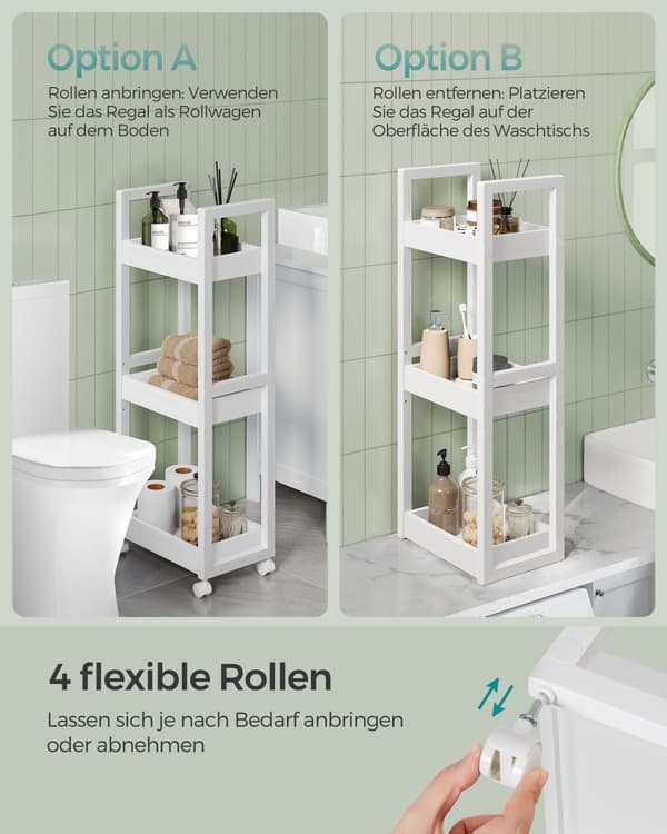 Badrumshylla - med 3 nivåer - smal - Space -Saving - White
