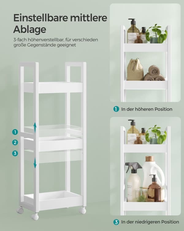 Badrumshylla - med 3 nivåer - smal - Space -Saving - White