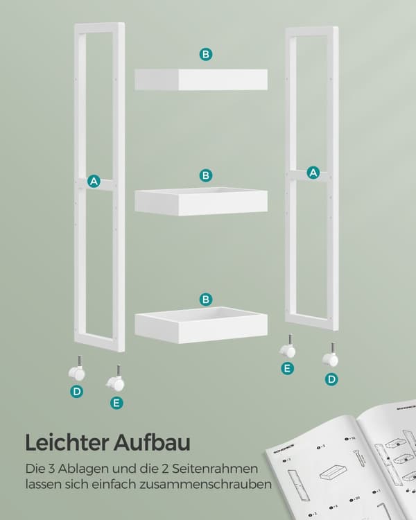 Badrumshylla - med 3 nivåer - smal - Space -Saving - White