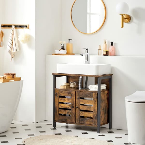 Washbasin -kasse - badeværelsesskab - 2 døre - Træblad - Brun -sort