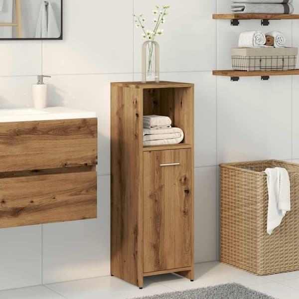 vidaXL badeværelsesskab 30x30x95 cm konstrueret træ egetræsfarvet