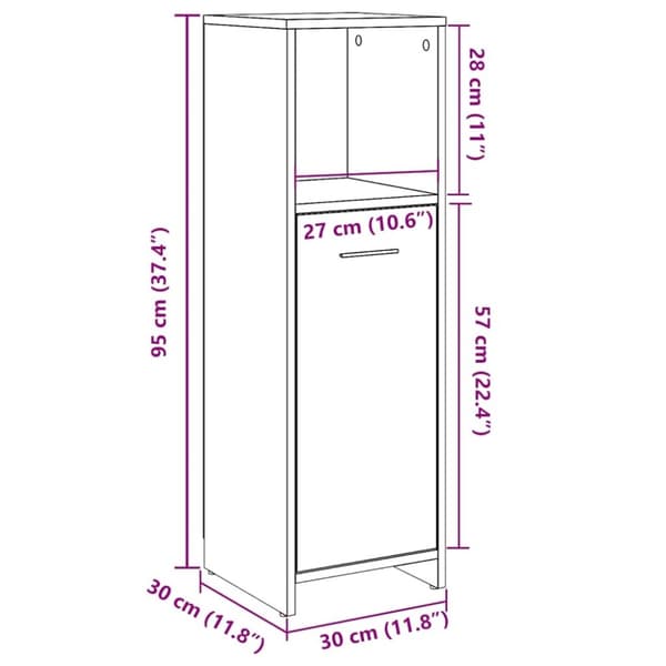 vidaXL badeværelsesskab 30x30x95 cm konstrueret træ egetræsfarvet