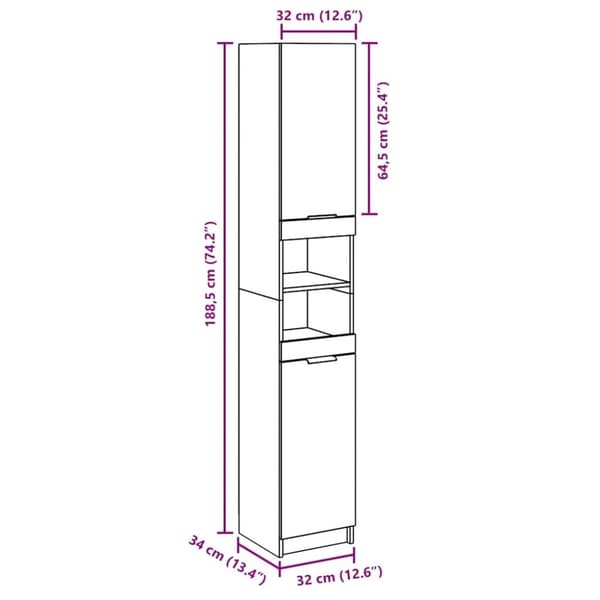 vidaXL Baderomsskap artisan eik 32x34x188,5 cm konstruert tre