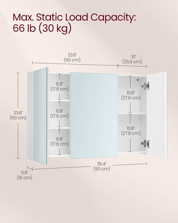 Väggskåp - med spegel och justerbar hylla - vit