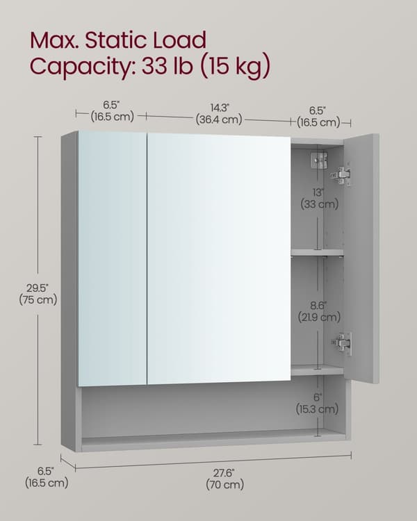 Badeværelsesmøbler - med 3 døre - 16,5 × 70 × 75 cm