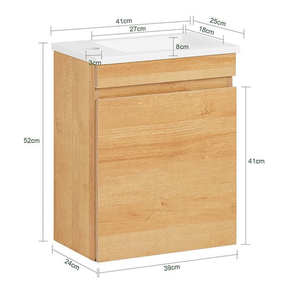 Rootz smalt väggmonterat diskbänksskåp - Badrumsförvaring - Kompakt handfat - Utrymmesbesparande design - 41x52x24cm