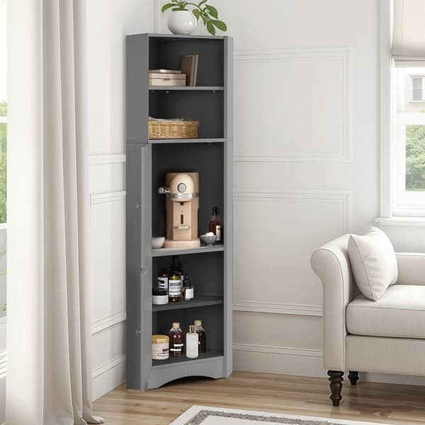 Rootz Hjørnebadeværelsesskab - Opbevaringsskab - Pladsbesparende hylde - Vandtæt og fugtbestandig - 36,5L x 36,5W x 155H cm