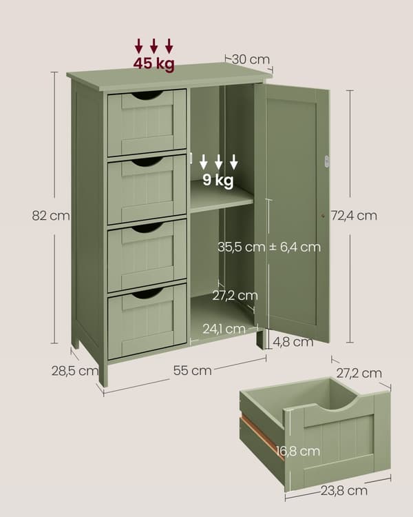 Badeværelsesskab - 4 skuffer - 30 × 55 × 82 cm - Forest Green