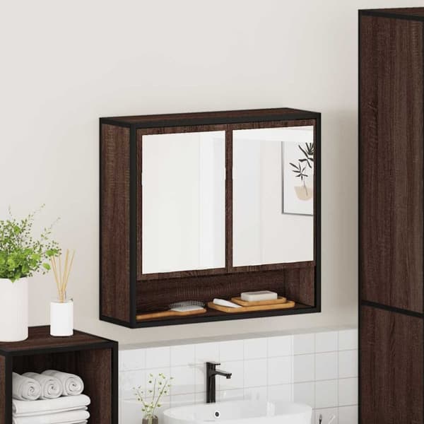 vidaXL Kylpyhuoneen peilikaappi ruskea tammi 65x20x60 cm tekninen puu
