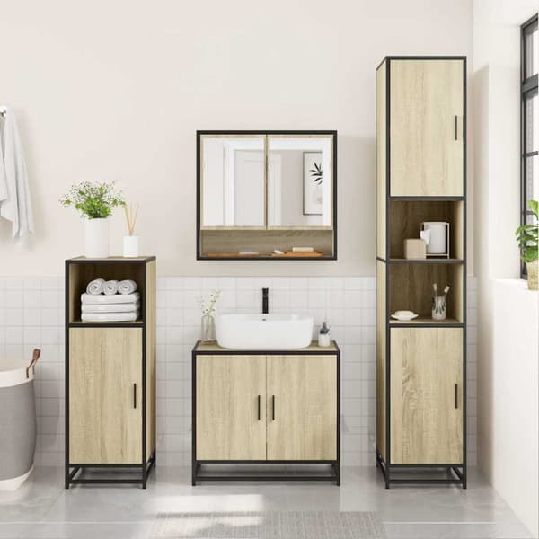 vidaXL badeværelsesskab m. spejl 65x20x60 cm konstrueret træ sonoma-eg