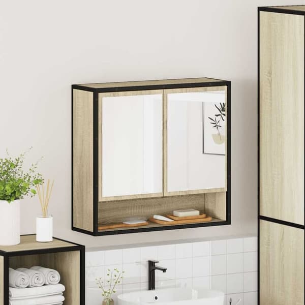 vidaXL badeværelsesskab m. spejl 65x20x60 cm konstrueret træ sonoma-eg