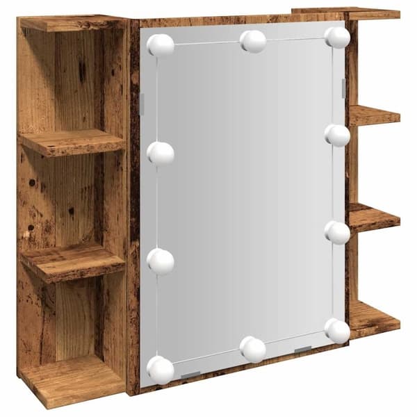 vidaXL Speilskap med LED gammelt tre 70x16,5x60 cm